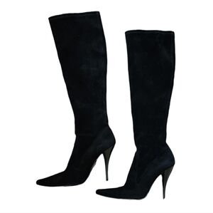 STUART WEITZMAN SUEDE KNEE HIGH POINTED TOE BOOTS BLACK 9.5‎